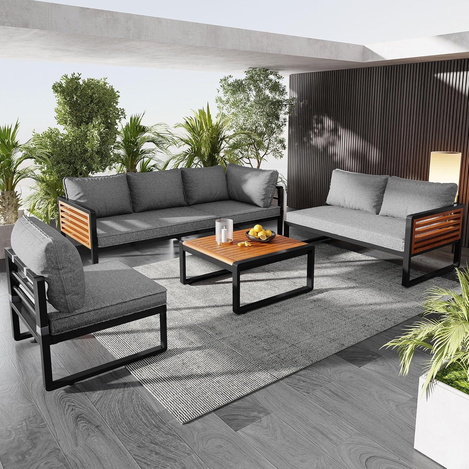 Gartenmöbel 5-teilige Sitzgruppe für 5-6 Personen, Outdoor Lounge in Grau