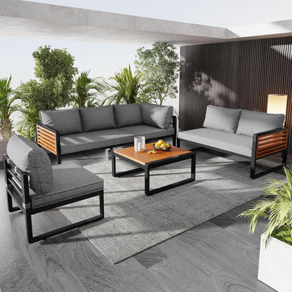 Gartenmöbel 5-teilige Sitzgruppe für 5-6 Personen, Outdoor Lounge in Grau