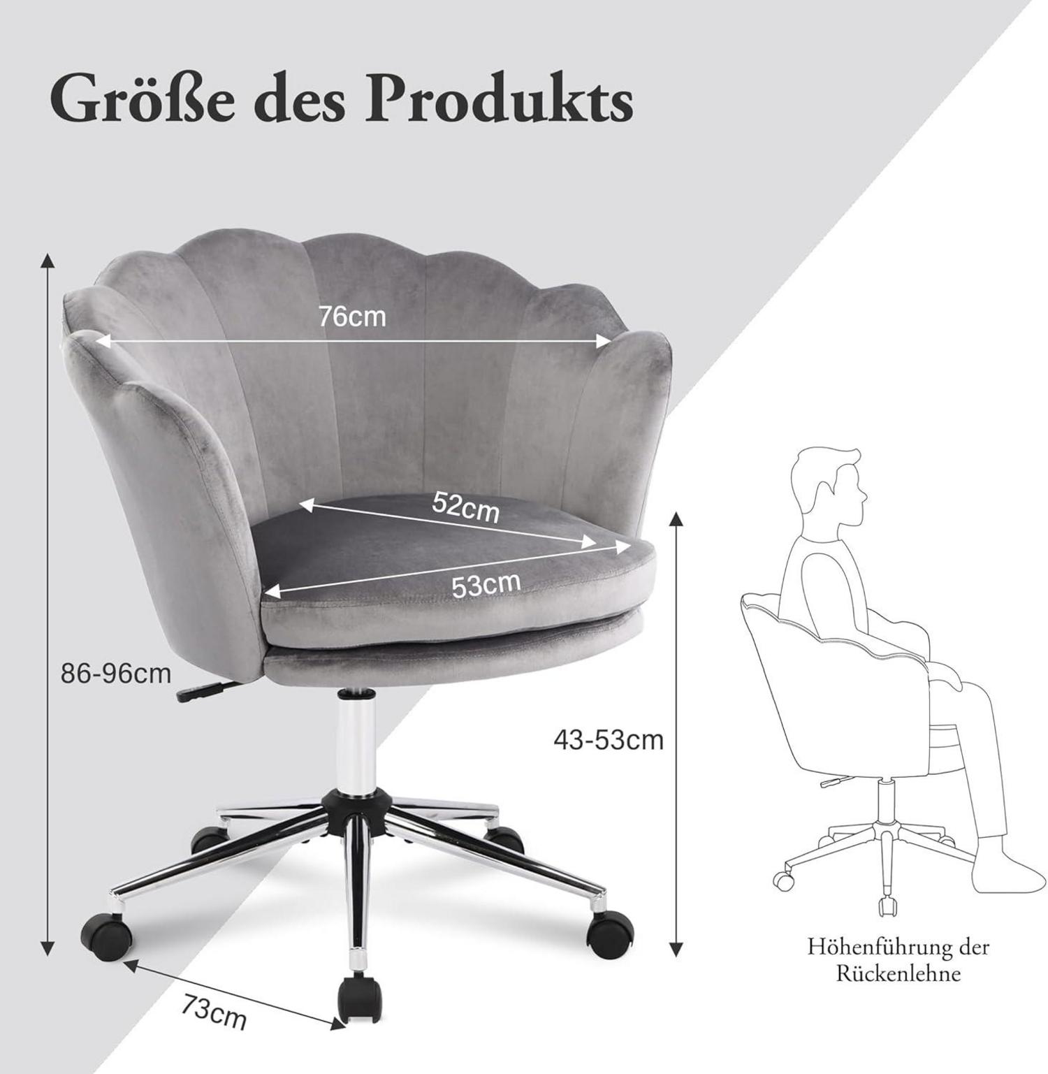 Bürostuhl Samt Höhenverstellbar Drehstuhl Räder Dunkelgrau