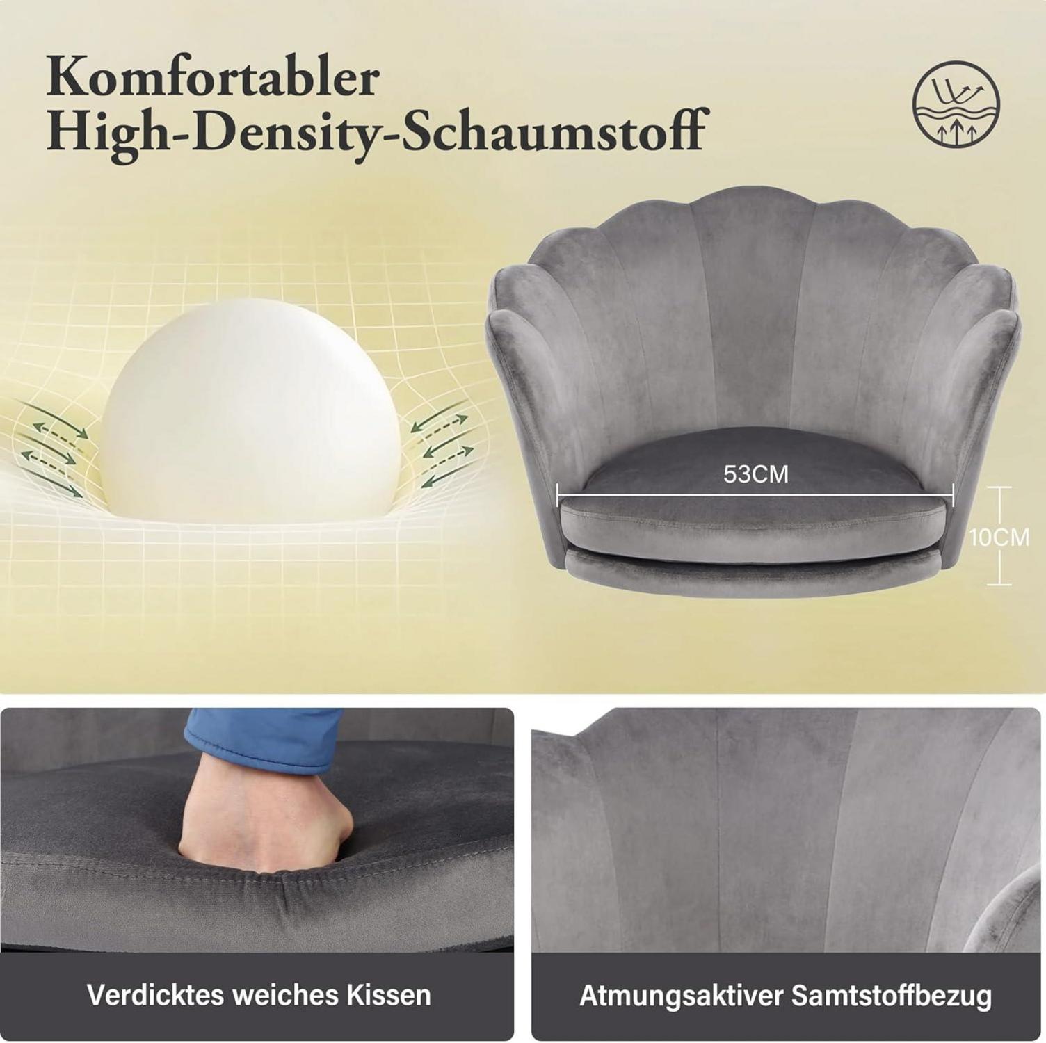Bürostuhl Samt Höhenverstellbar Drehstuhl mit Rädern, Dunkelgrau