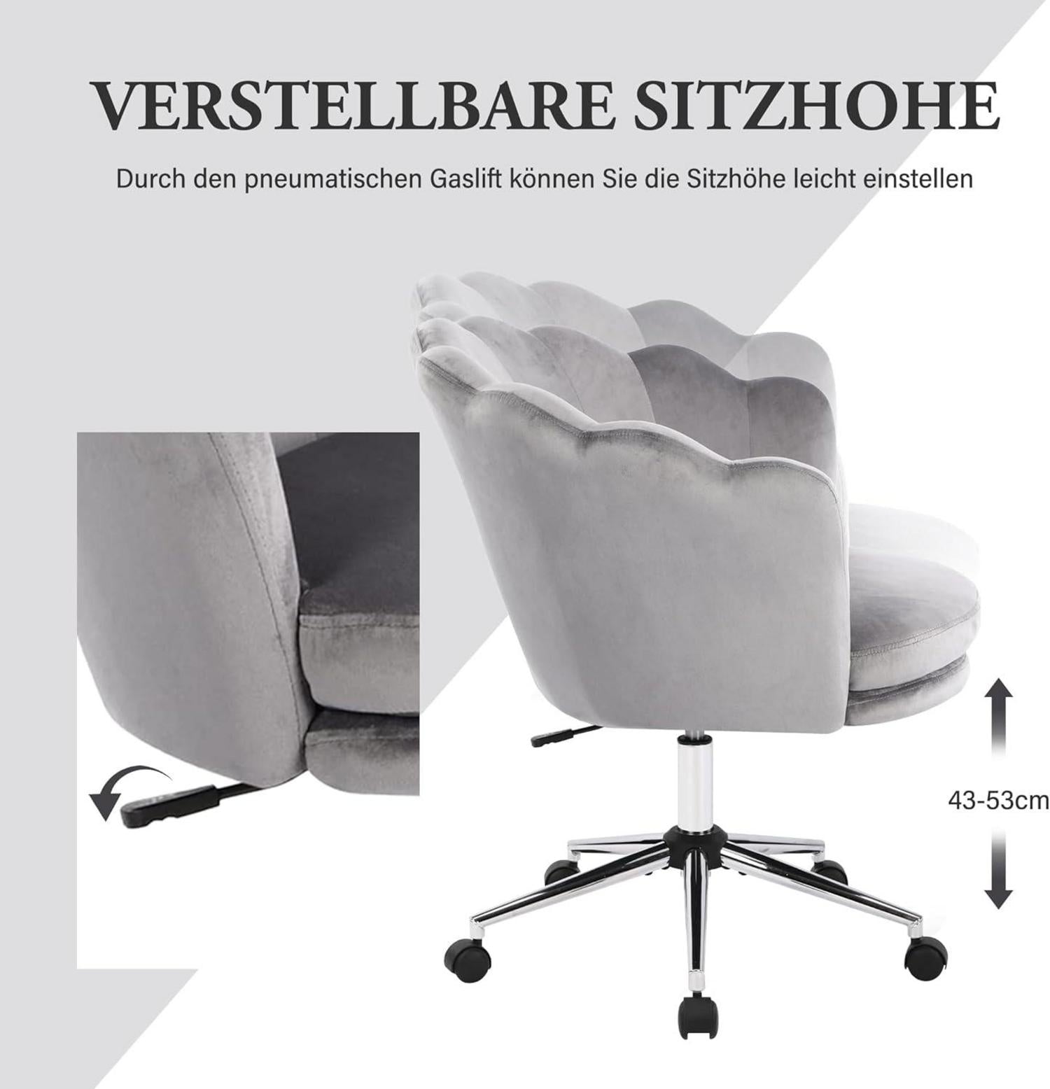 Bürostuhl Höhenverstellbar Samt Drehstuhl Bürosessel Dunkelgrau
