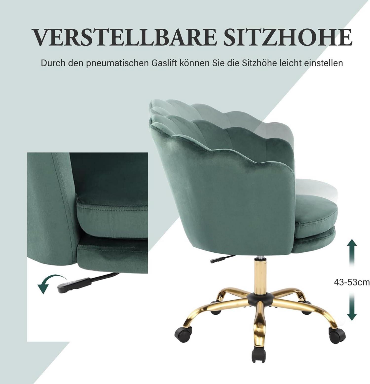 Drehstuhl Samt Bürosessel Grün Gold höhenverstellbar mit Rädern