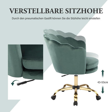 Drehstuhl Samt Bürosessel Grün Gold höhenverstellbar mit Rädern