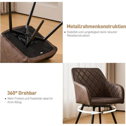 Drehbarer Esszimmerstuhl mit Armlehnen – 2er Set Braun