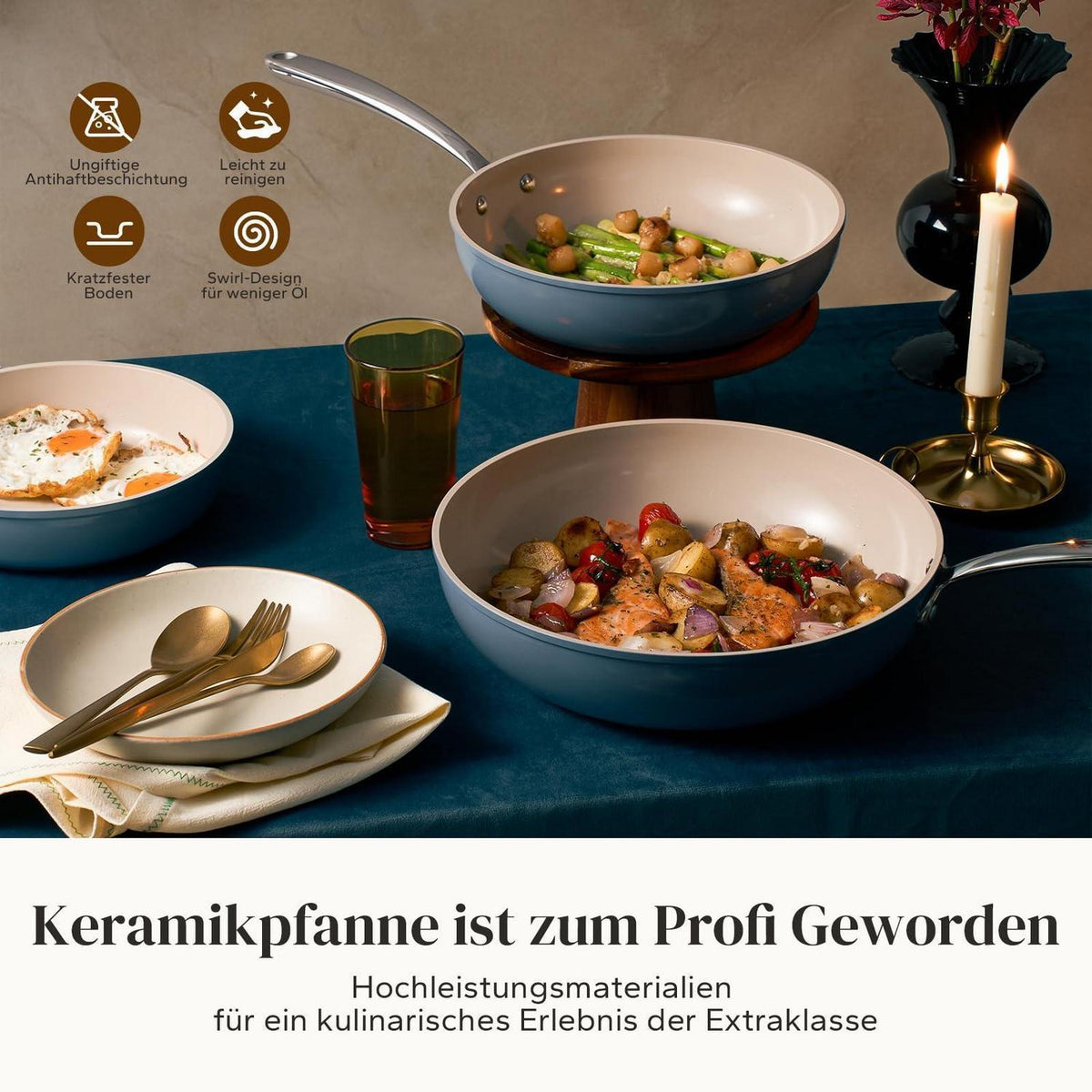 Keramik Pfannenset 20/24/28 cm – Antihaft & Ofenfest
