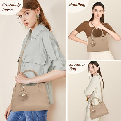 IGOLUMON Handtasche Damen Leder Mittelgroß Schultertasche Tote Bag Umhängetasche Khaki
