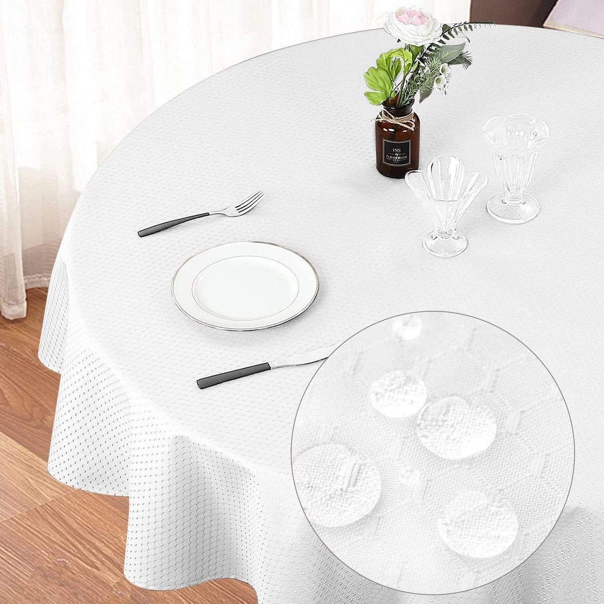 Runde Tischdecke weiß 178 cm – Knitterfrei & Wasserabweisend