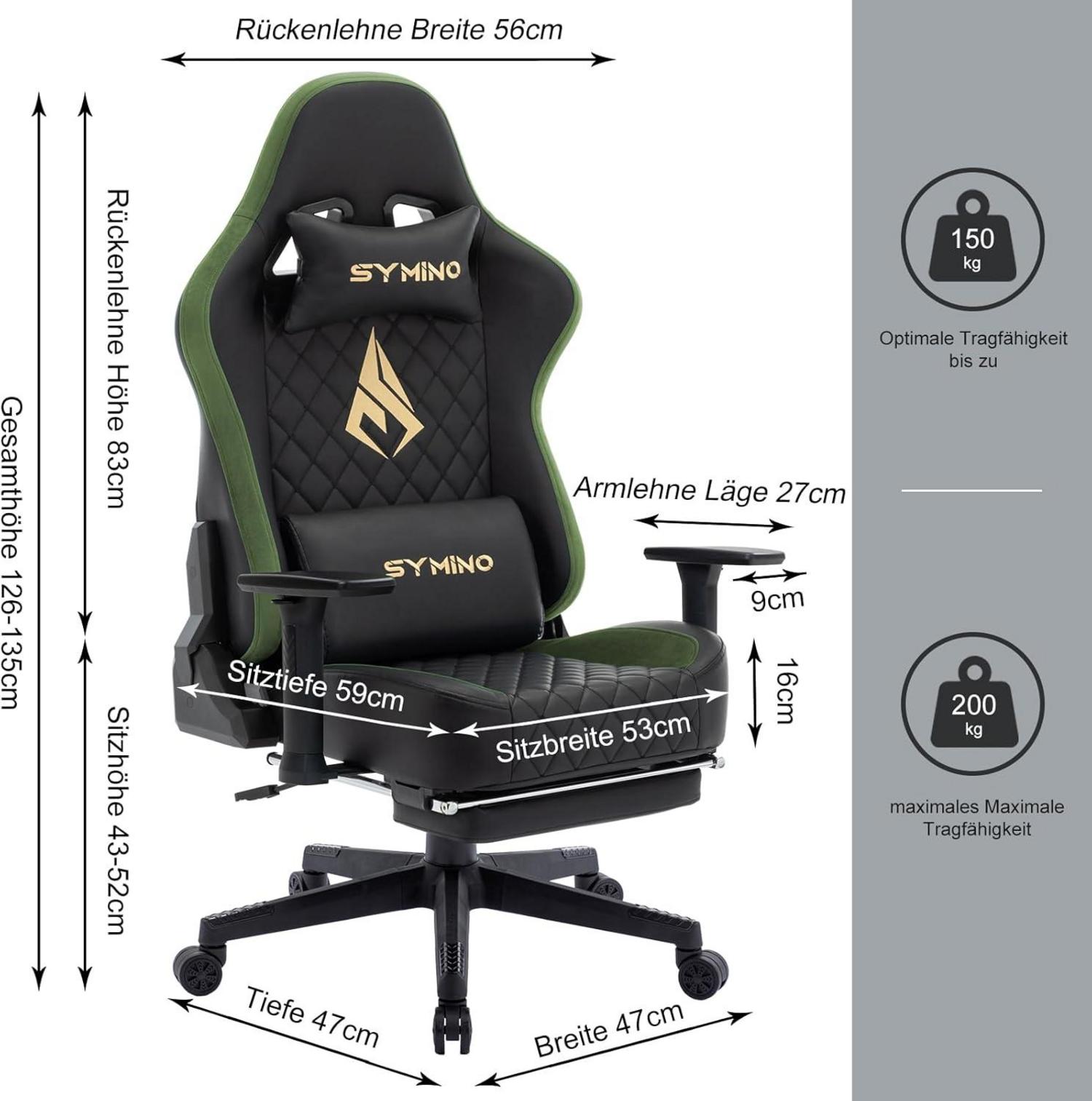 Ergonomischer Gaming Stuhl Vintage PU Leder Armlehnen SchwarzGrün