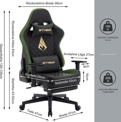 Ergonomischer Gaming Stuhl Vintage PU Leder Armlehnen SchwarzGrün