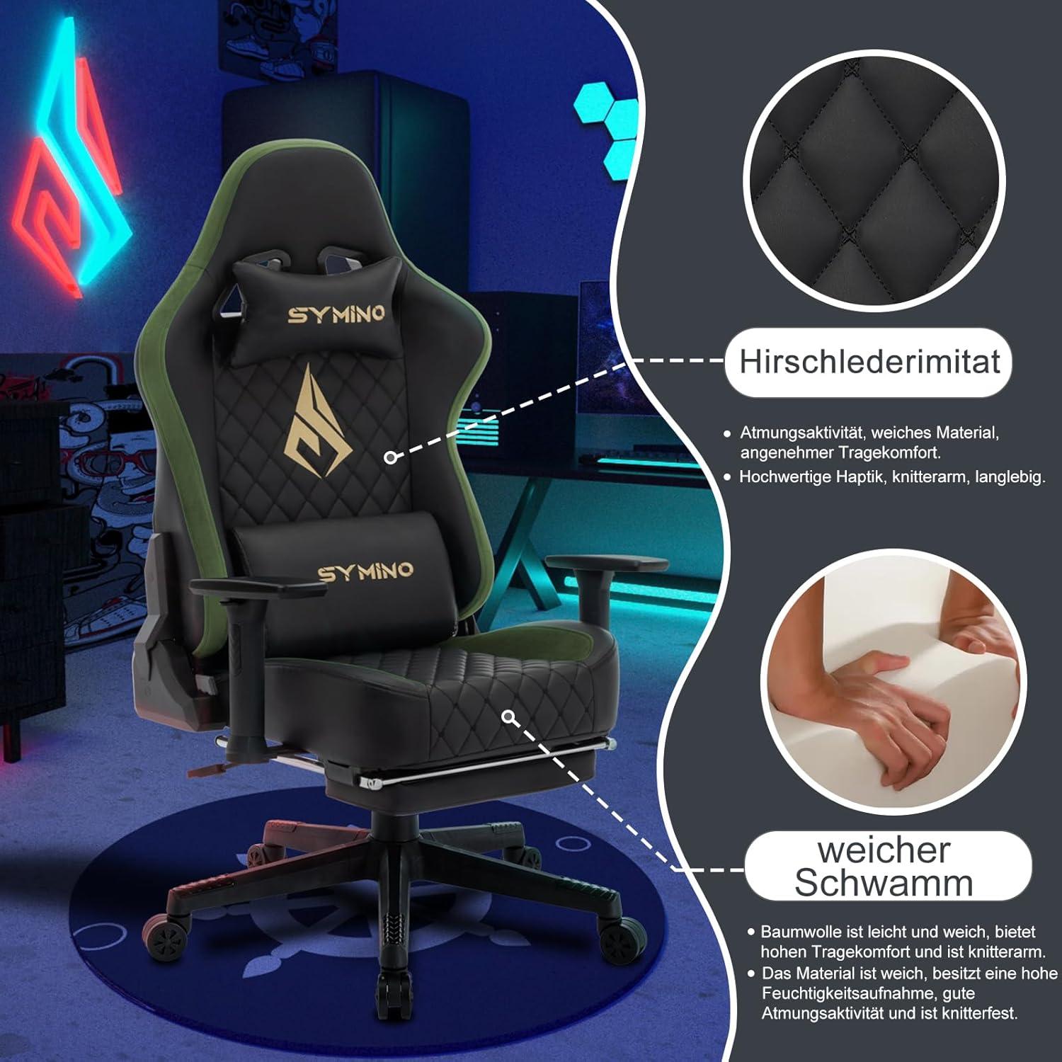 Symino Gaming Stuhl - Ergonomisch, Belastbar bis 200kg, Vintage PU Leder