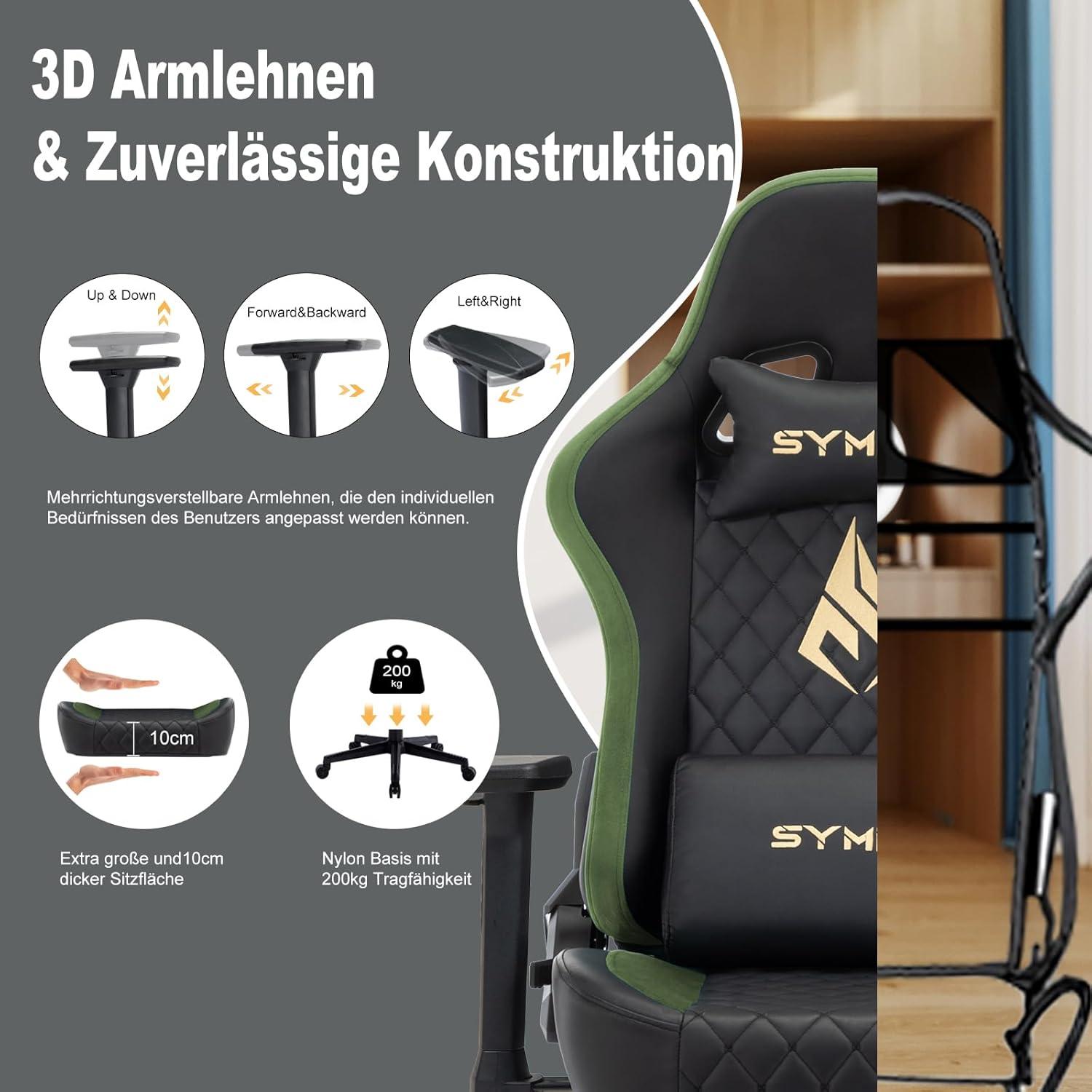 Symino Gaming Stuhl - Ergonomischer Racing Style, 200kg