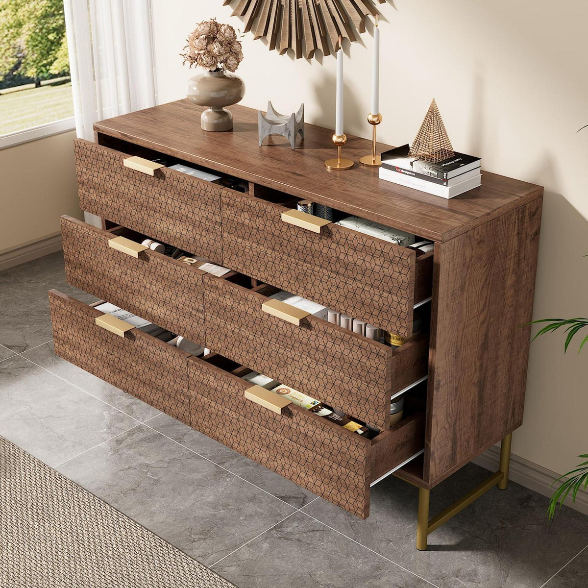 Kommode 6 Schubladen Nussbaum – Modernes Schlafzimmer Möbel