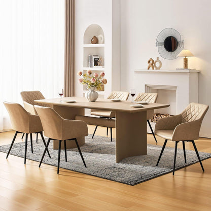 Drehbarer Esszimmerstuhl mit Armlehnen – Beige (2er Set) in Lederoptik