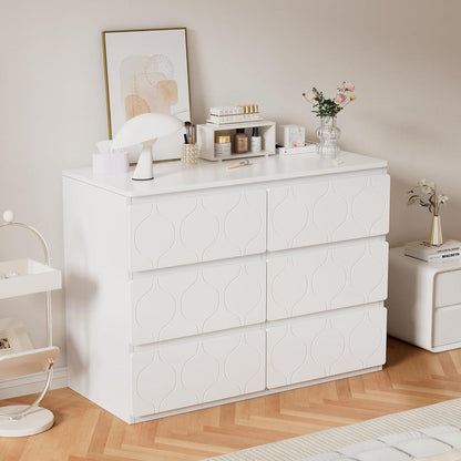 Kommode mit 6 Schubladen, Weiß, Flurschrank mit Wellenmuster