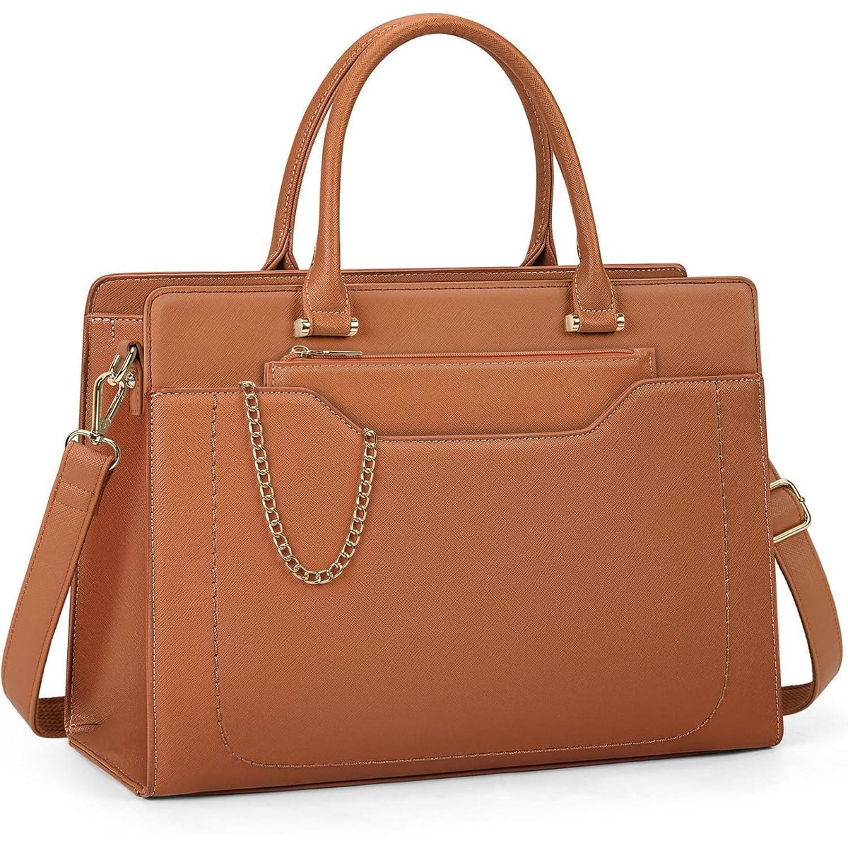 Große Damen Laptoptasche in Lederoptik mit Clutch, Braun