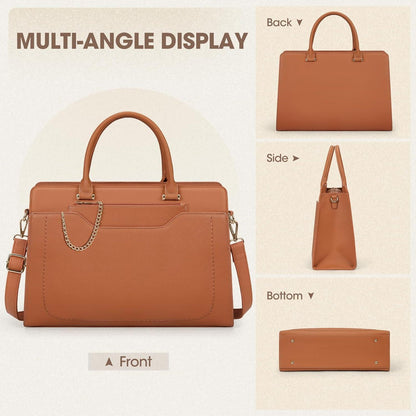 Große Damen Laptoptasche in Lederoptik mit Clutch, Braun