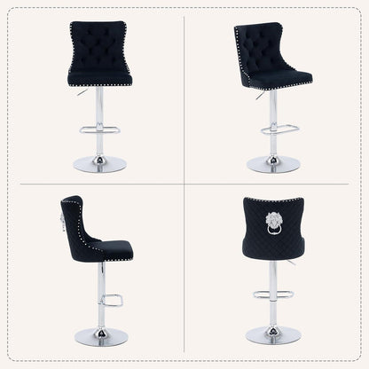 Samt Barhocker 2er Set – Höhenverstellbar & Drehbar Schwarz
