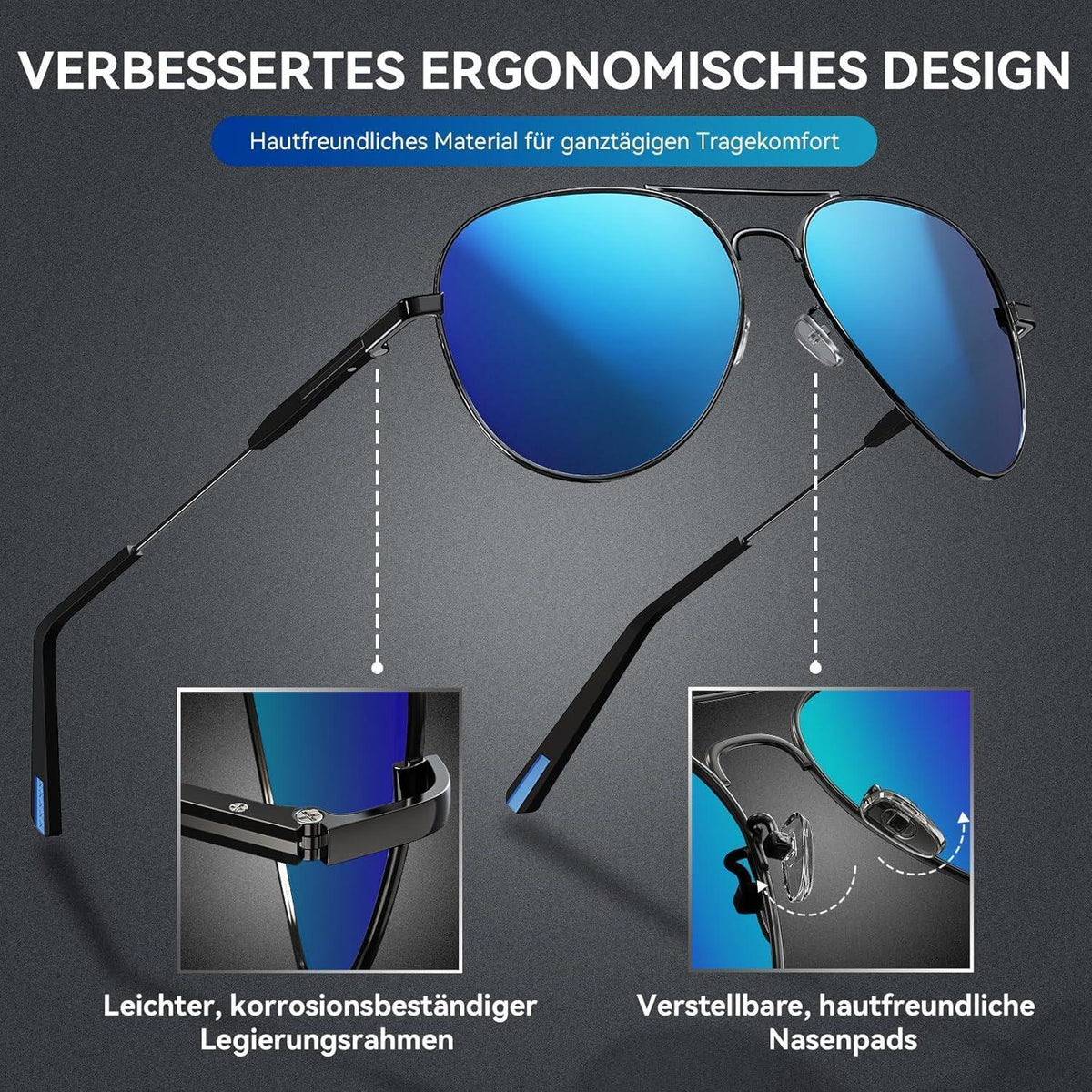 Piloten Sonnenbrille Herren Damen Polarisiert Metall Retro UV400