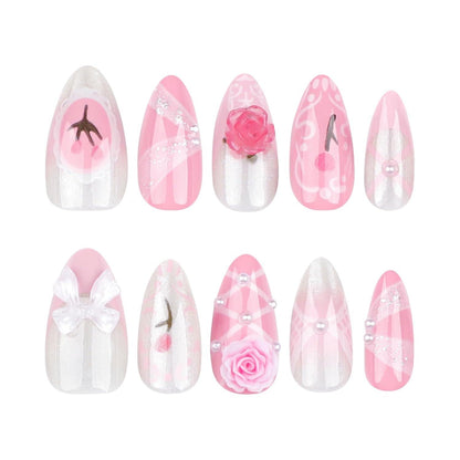 24er Set Cute Nagelkappen mit 3D Charms, Glitter, Strass