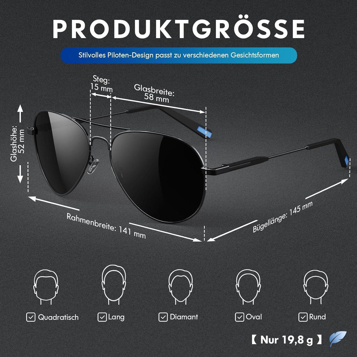 Piloten Sonnenbrille Herren Damen Polarisiert Metall Retro UV400