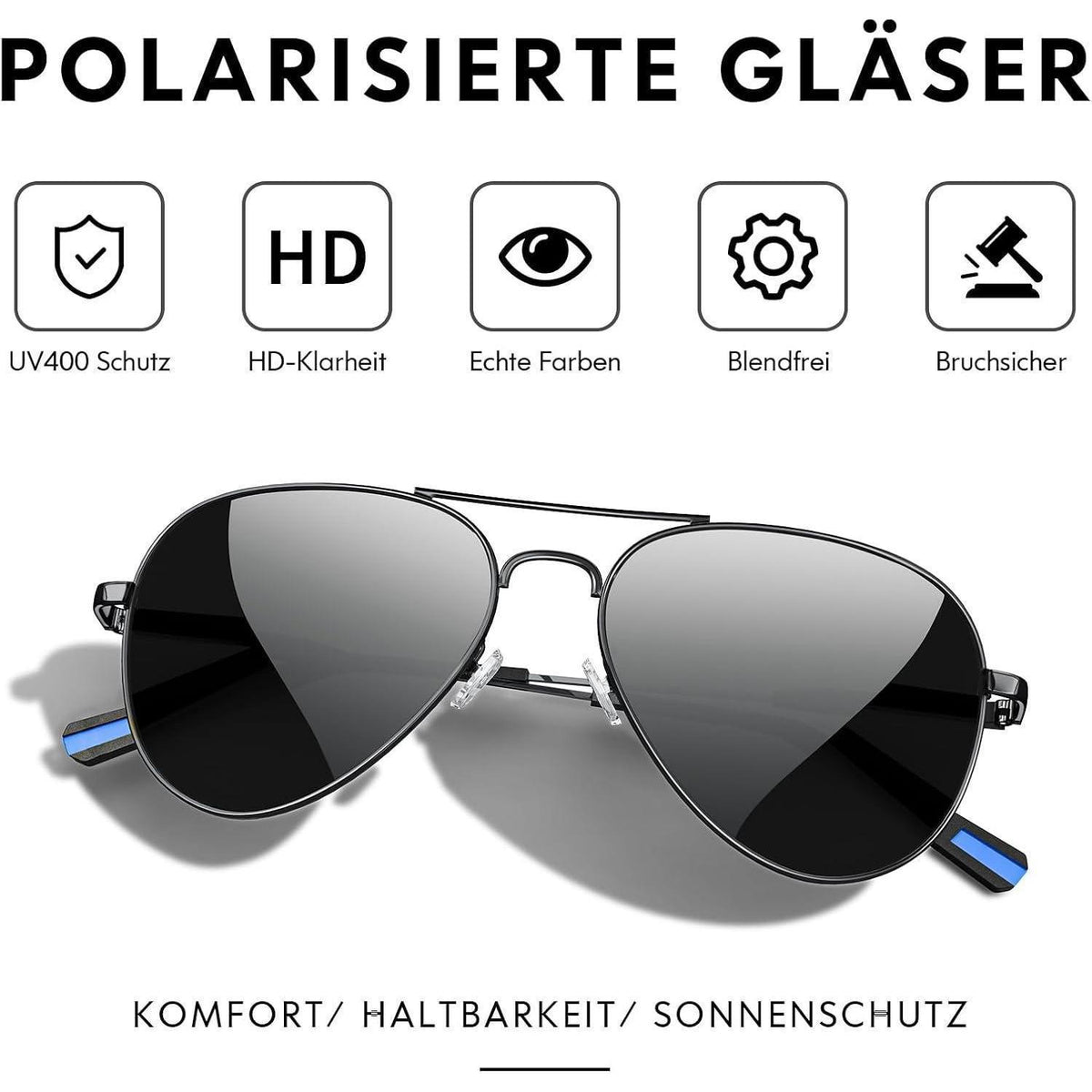 Piloten Sonnenbrille Herren Damen Polarisiert Metall Retro UV400