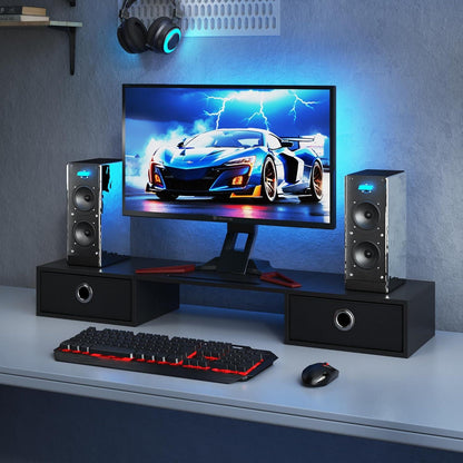Monitorständer mit Schublade für 2 Monitore 92cm Schwarz Ergonomisch