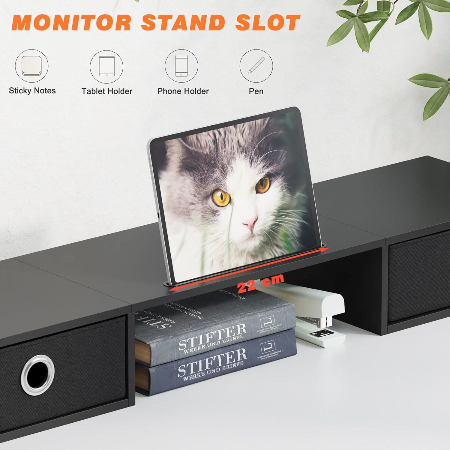 Monitorständer mit Schublade für 2 Monitore Schwarz 92cm Monitorerhöhung