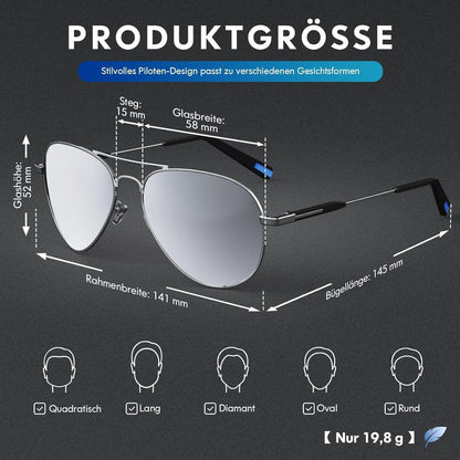 Piloten Sonnenbrille Herren Damen Polarisiert Metall Retro UV400