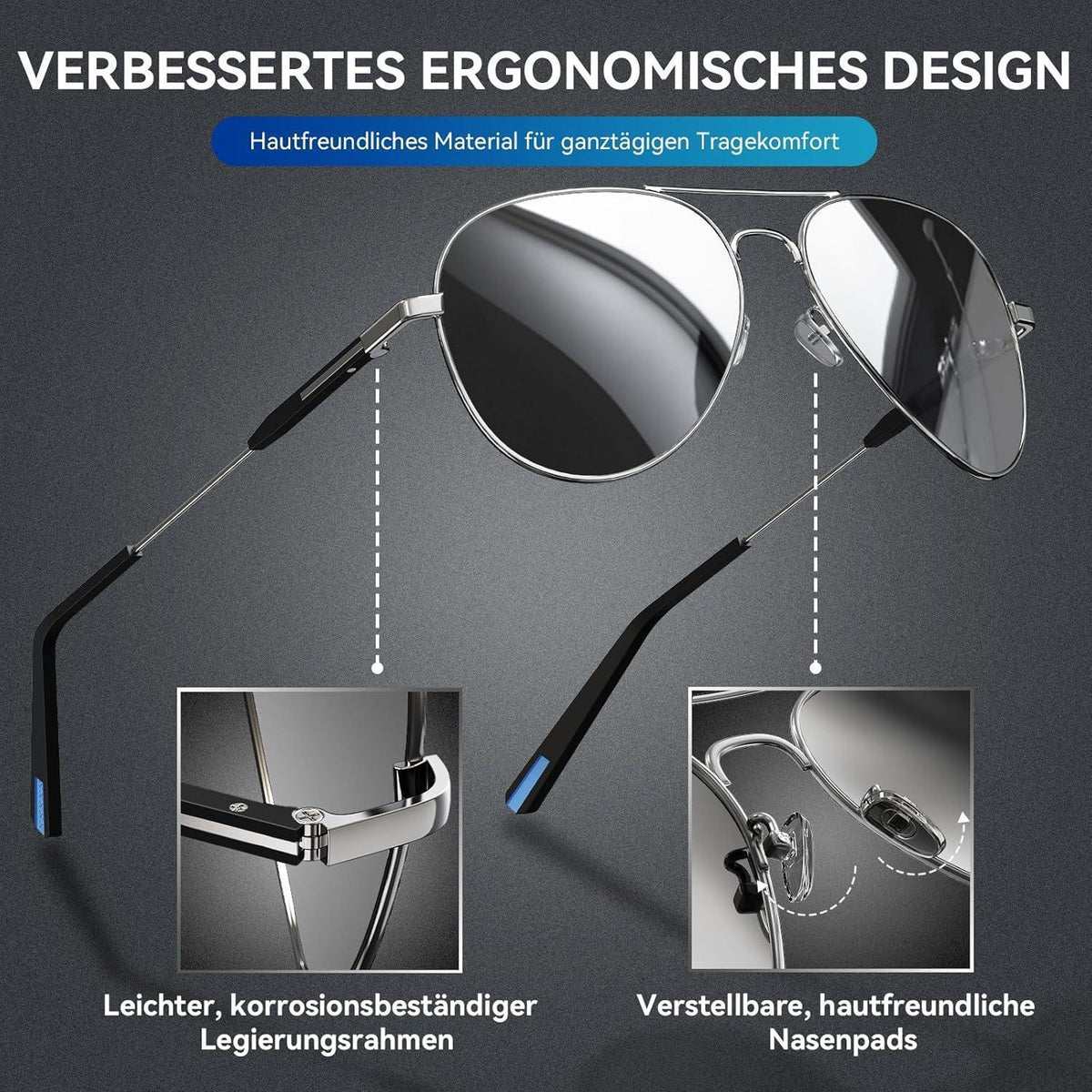 Piloten Sonnenbrille Herren Damen Polarisiert Metall Retro UV400