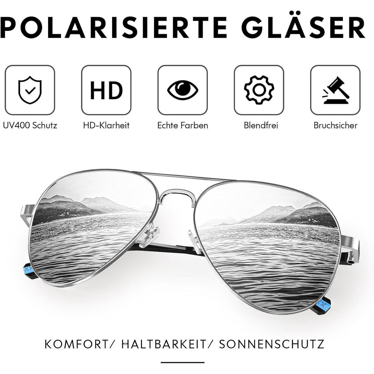 Piloten Sonnenbrille Herren Damen Polarisiert Metall Retro UV400
