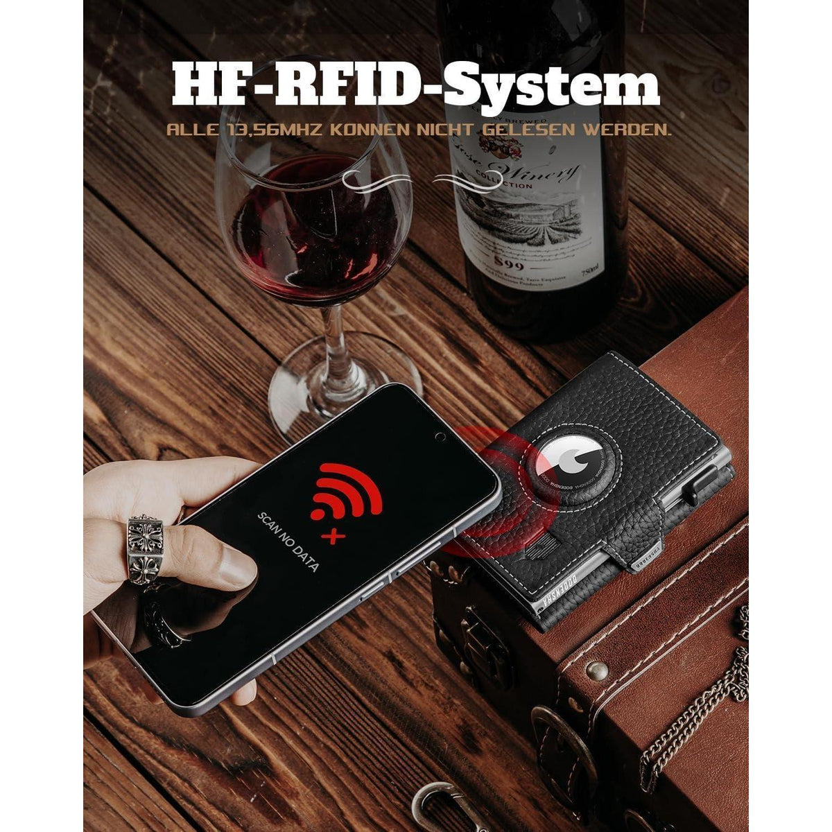 Smart Wallet mit Münzfach, RFID-Schutz, Leder, Schwarz Silber