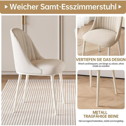 Weißer Esstisch Set mit 6 gepolsterten Stühlen – Modern & Platzsparend