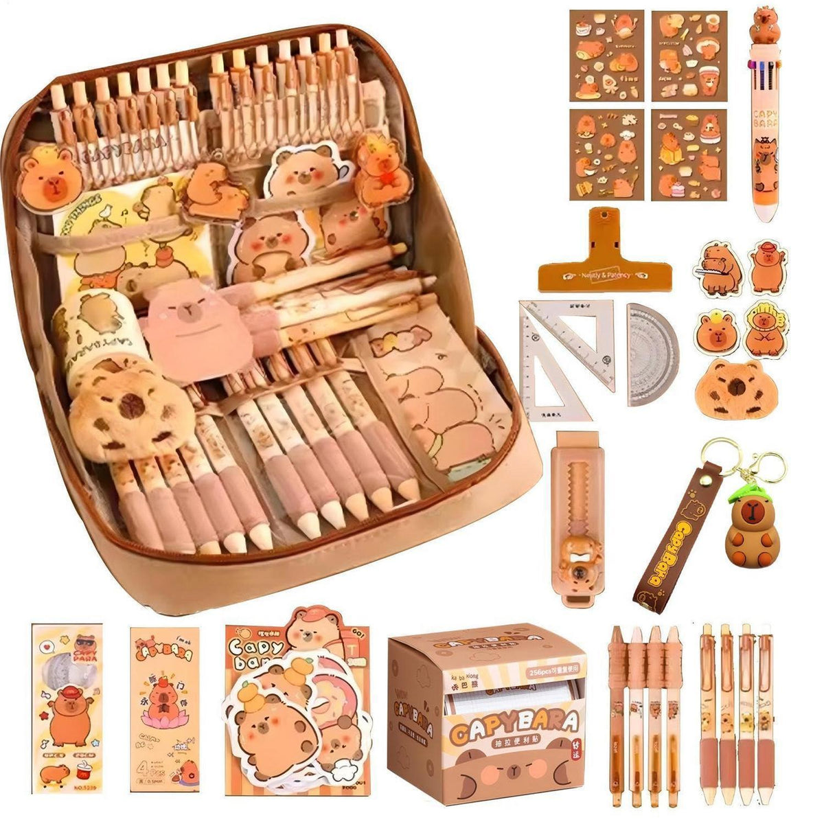 Capybara Schreibwaren Set 54tlg. | Federmäppchen Geschenkset Kinder