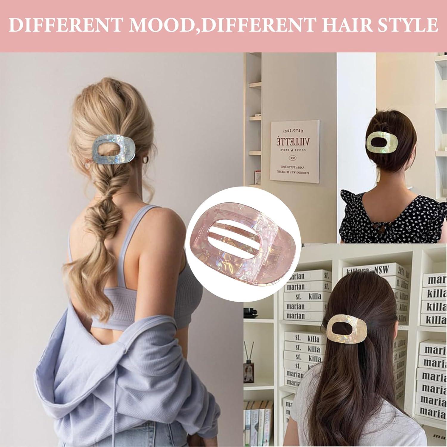 4 Stück Acetat Flache Haarklammern für Damen, Bonbonfarbe Lay Down Clips