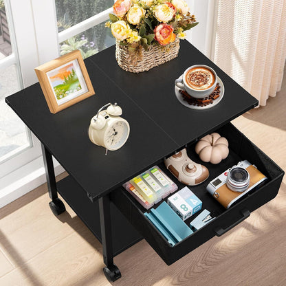 Druckertisch mit Rollen 2-Etagen Schublade Stahlrahmen 51x40x46.5 cm