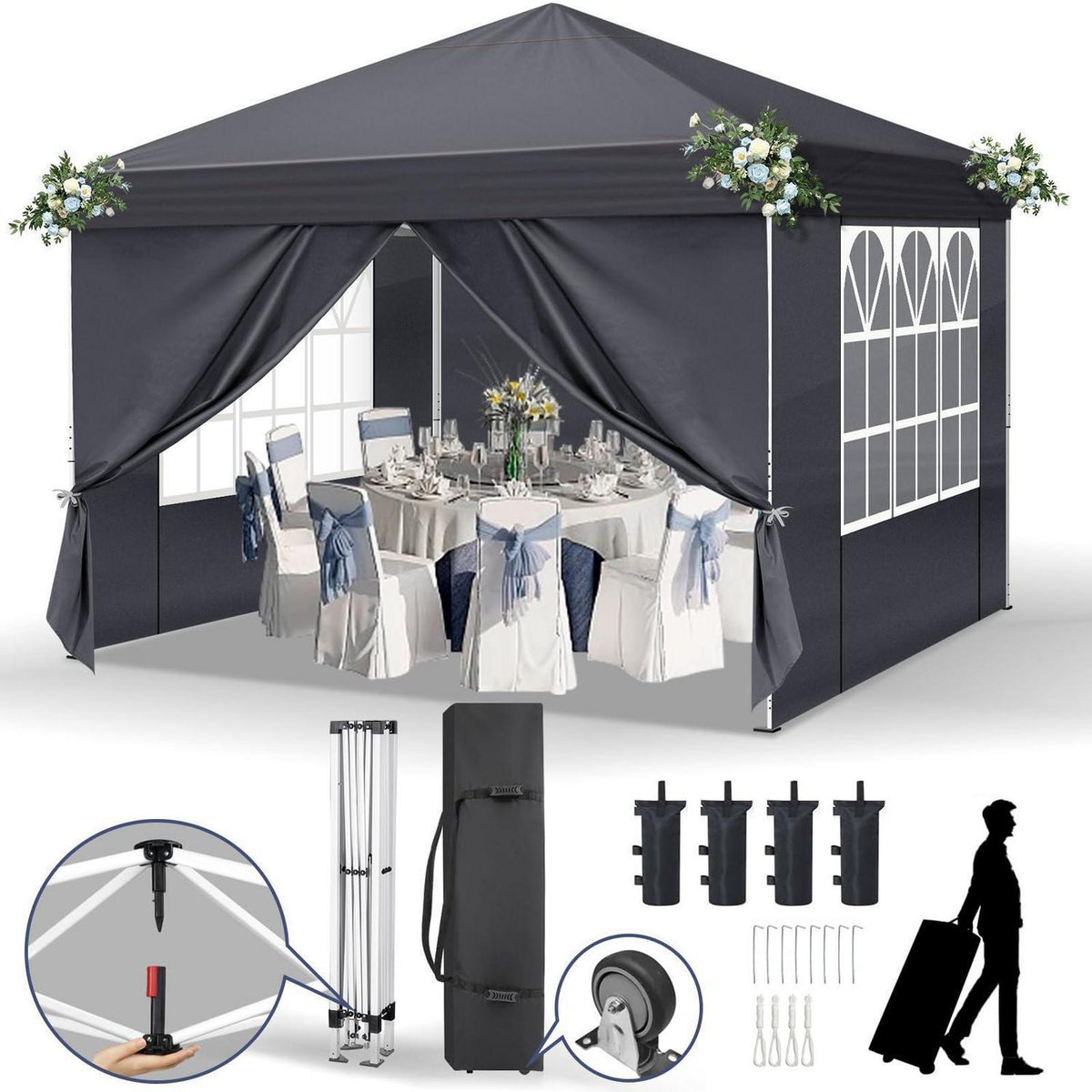 3x3m Faltpavillon wasserdicht mit 4 Seitenwänden