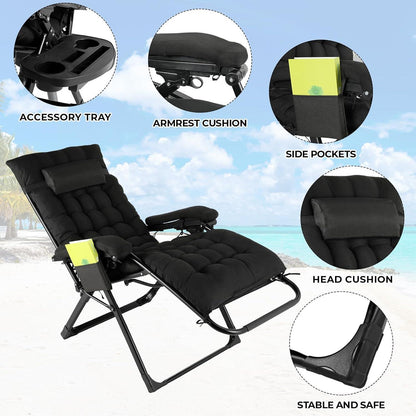 TLGREEN Sonnenliege klappbar mit Kissen Schwarz 160kg