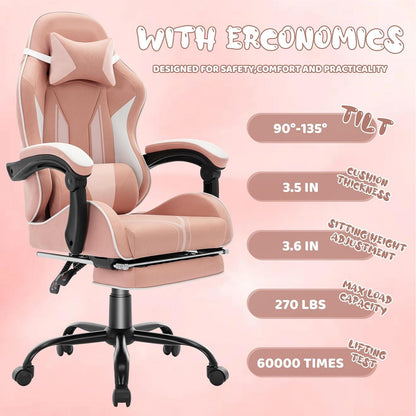 Ergonomischer Gaming Stuhl mit Fußstütze, Kopfstütze und Lendenkissen