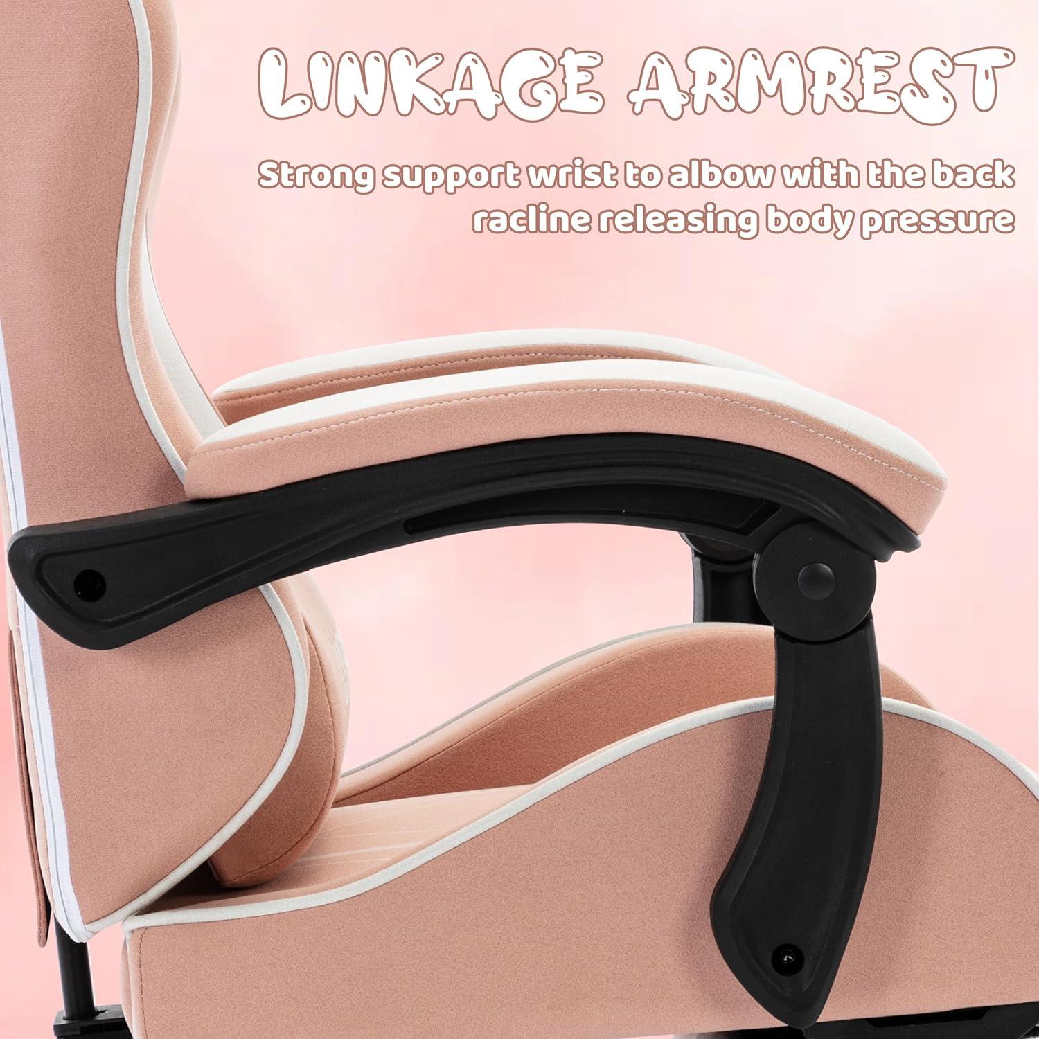 NSMAZXO Gaming Stuhl Bürostuhl Ergonomisch Rosa Fußstütze Lendenkissen 130kg