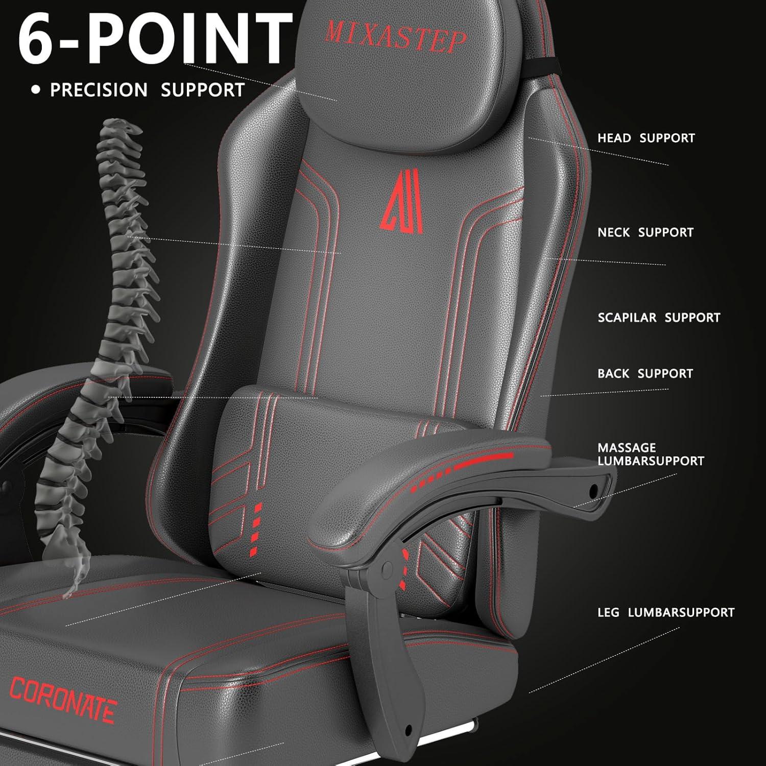 Ergonomischer Gaming Stuhl 360° Drehfunktion Rückenlehne verstellbar