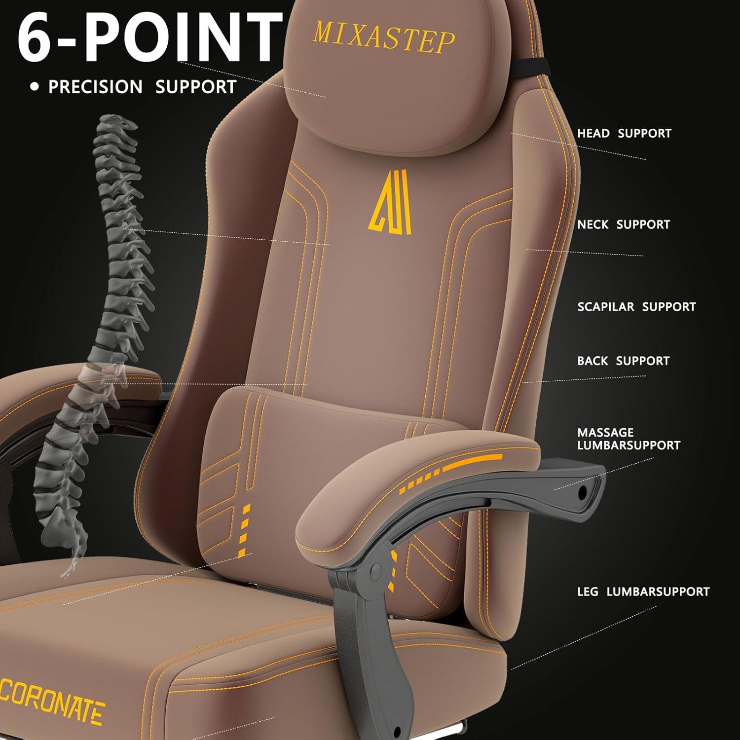 Ergonomischer Gaming Stuhl 360° Drehfunktion Braun Technologiegewebe