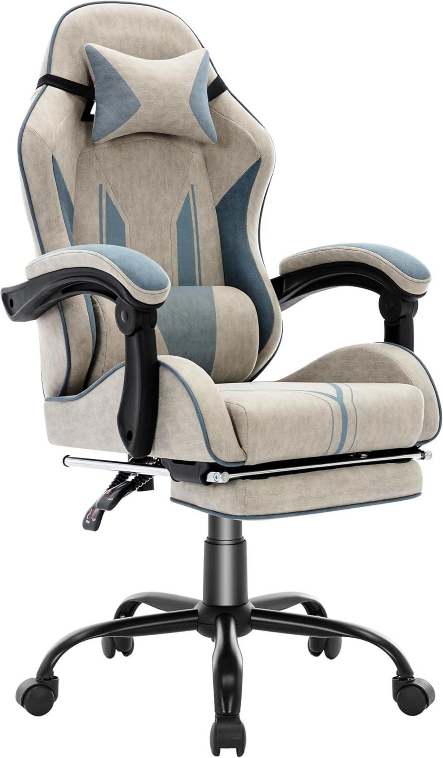 Ergonomischer Gaming Stuhl mit Fußstütze und Premium-Technikstoff
