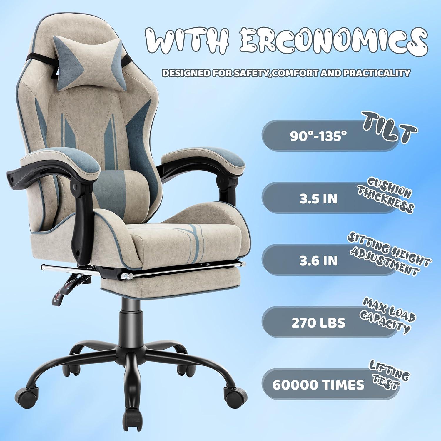 Ergonomischer Gaming Stuhl mit Fußstütze und Premium-Technikstoff
