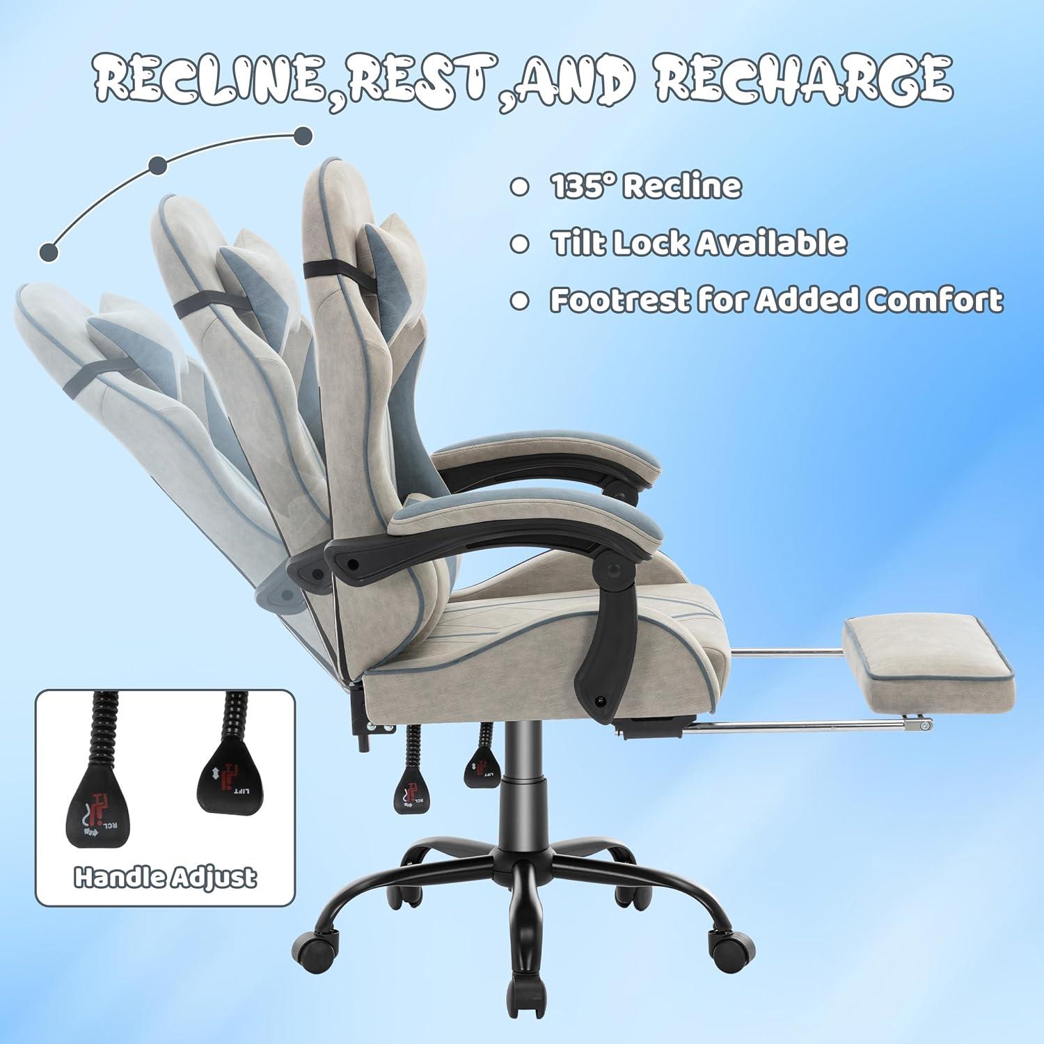 Gaming Stuhl mit Fußstütze und Ergonomie in Grau 130kg Tragfähig