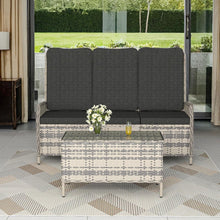 Polyrattan Lounge Set für 3 Personen mit verstellbarer Rückenlehne