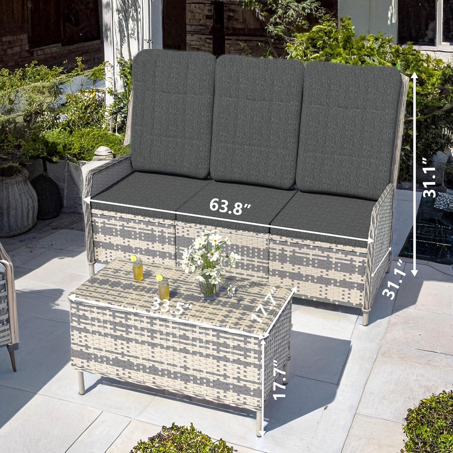 Trumbeak Polyrattan Lounge Set 3 Personen Schwarz Verstellbarer
