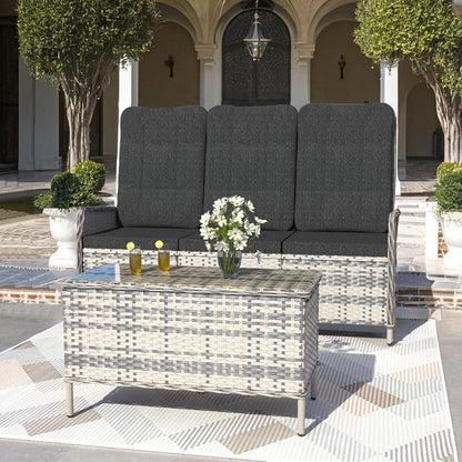 Polyrattan Lounge Set für 3 Personen mit Verstellbarer Rückenlehne und