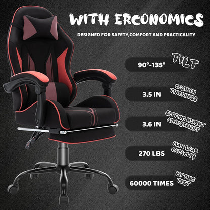 Ergonomischer Gaming Stuhl mit Fußstütze und 130kg Tragfähigkeit