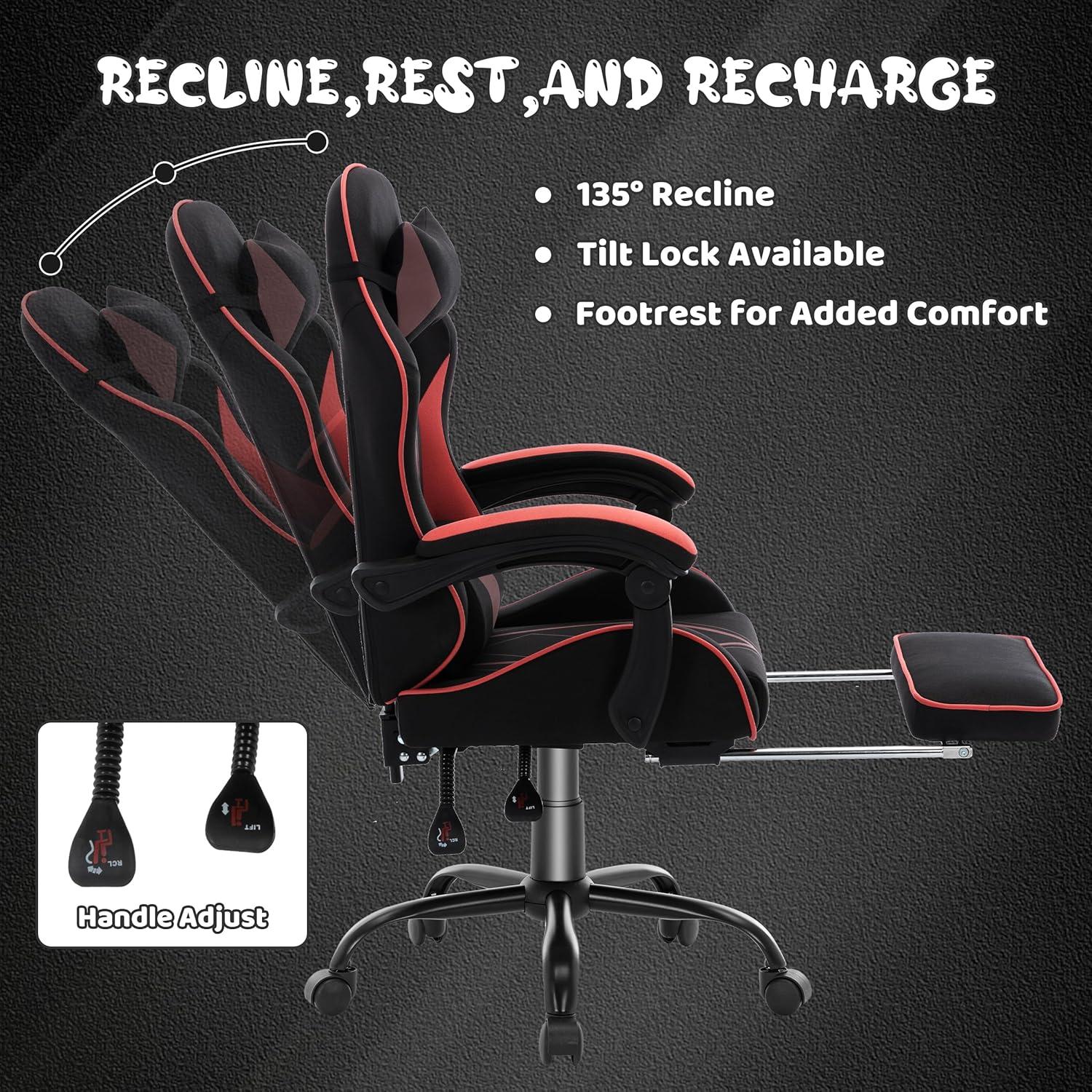 Gaming Stuhl mit Fußstütze Schwarz Ergonomisch