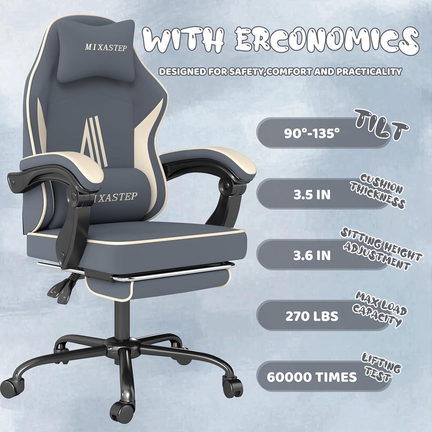 Ergonomischer NSMAZXO Gaming Stuhl mit Fußstütze und Kopfstütze